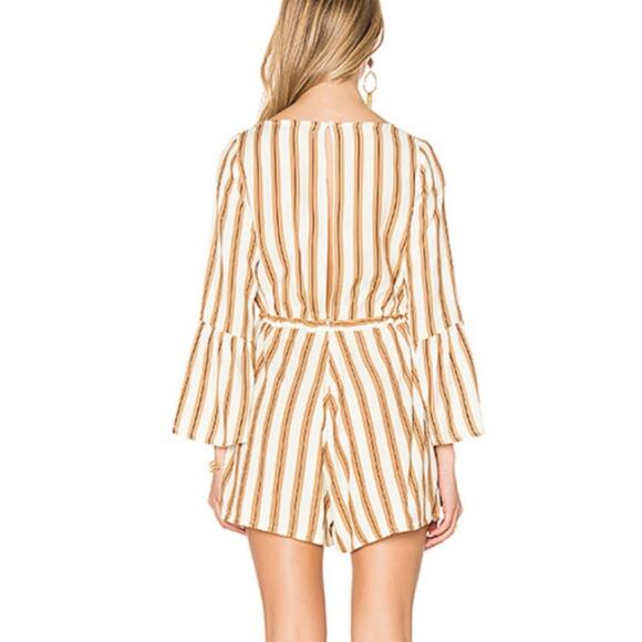 Faithfull The Brown Thompson Striped Tan Romper Playsuit 4 S - Picture 3 of 9